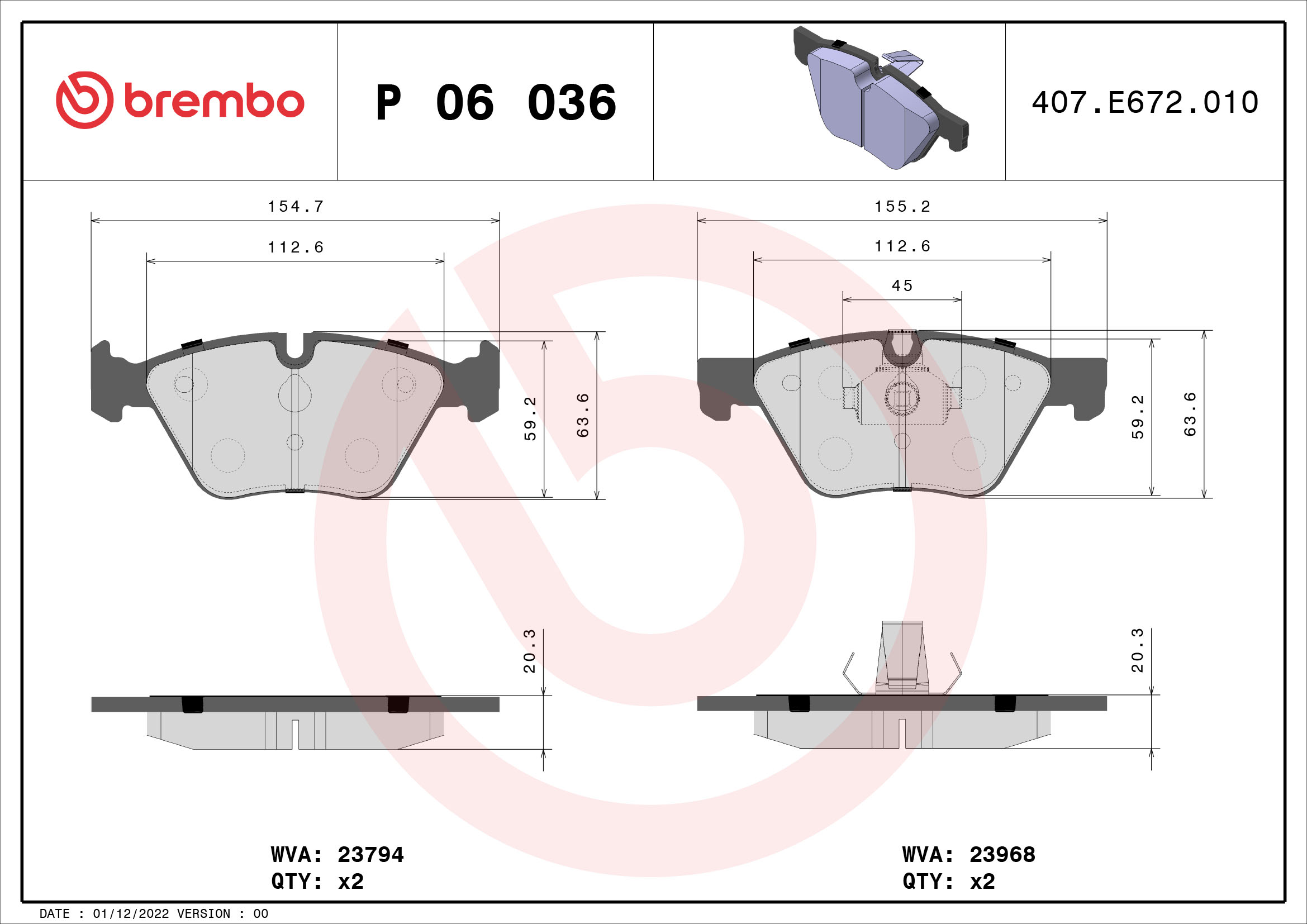 A.B.S. P 06 036 BREMBO Bremsbelagsatz, Scheibenbremse